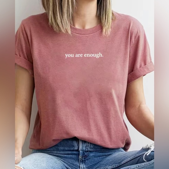 BRAND NEW “you are enough” Crew Neck Short Sleeve T-shirt, Size LARGE, ROSE GOLD - Picture 2 of 7